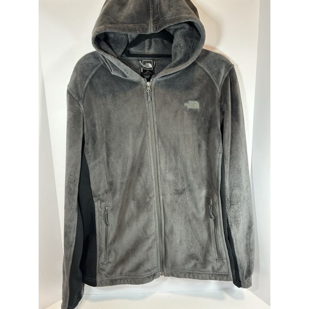 Vintage North Face Women's Large Osito Fleece‎ Hoodie Jacket Grey EUC